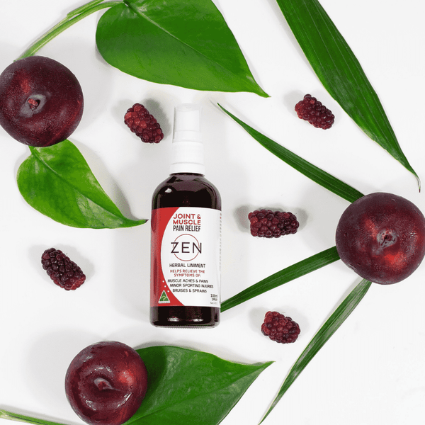Zen Joint and Muscle Pain Relief Spray with leaves