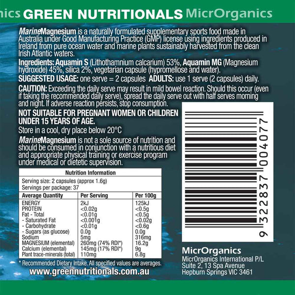 Marine Magnesium 60 Caps Nutrition Panel 