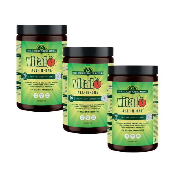 25% Off Vital All In One Daily Health Supplement Bundle of 3 x 120g Tubs