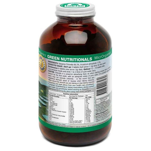 Yaeyama Pacifica Chlorella 1000 tabs Nutrition Panel