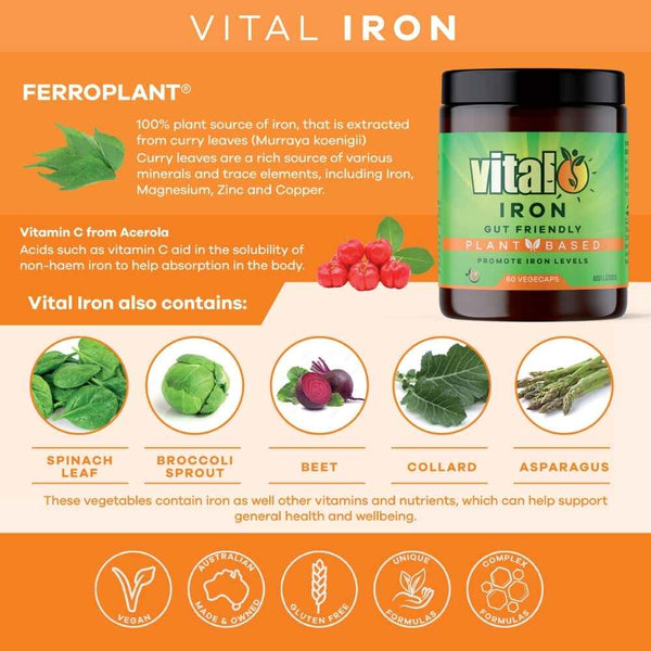 Vital Iron Gut Friendly Plant Based 60 Vegecaps Ingredients